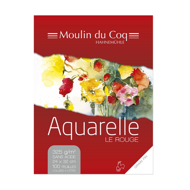 Bloc aquarelle Le Rouge grain fin 325 g/m², 100 fls collées