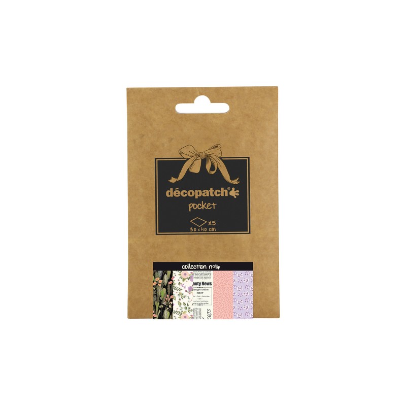 Pochette Décopatch Pocket n°16, 5 feuilles 30x40 cm assorties