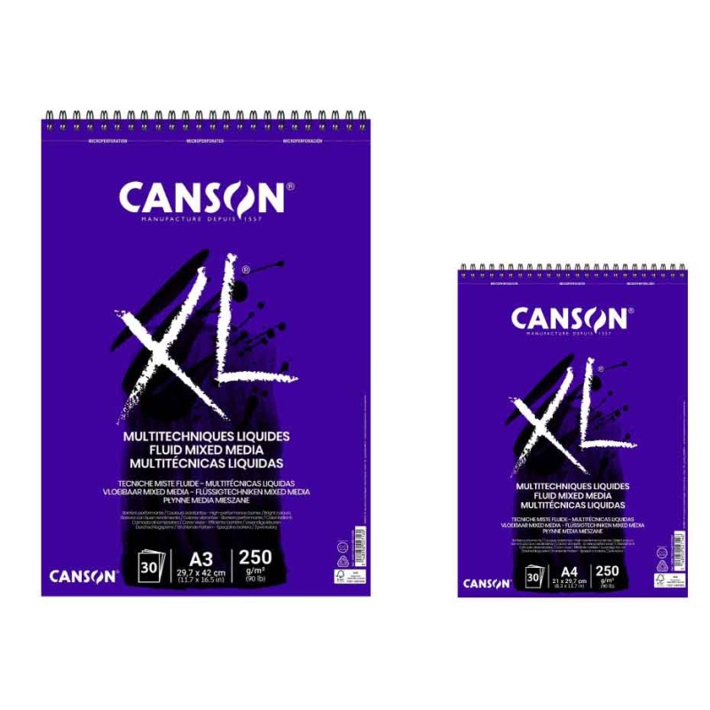Bloc XL Multitechniques Liquides 250 g/m² Canson, 30 fls à spirales