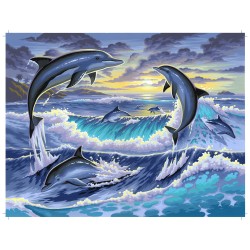 Peinture par numéros 30x40cm - Dauphins au clair de lune