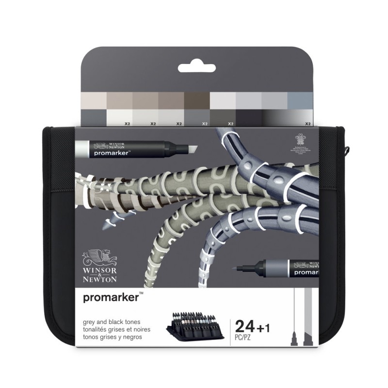 Trousse 24 feutres Promarker - Tons Gris et Noirs