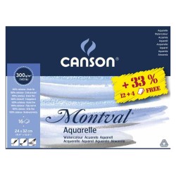Bloc aquarelle Montval 300g/m² grain fin 12+4 fls gratuites