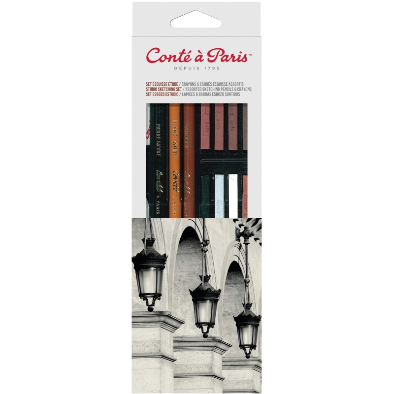 Set Esquisse & Etude Conté à Paris - Crayons et carrés assortis
