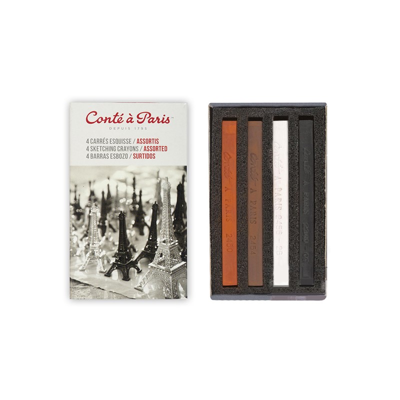 Boîte de 4 carrés esquisse Conté assortis