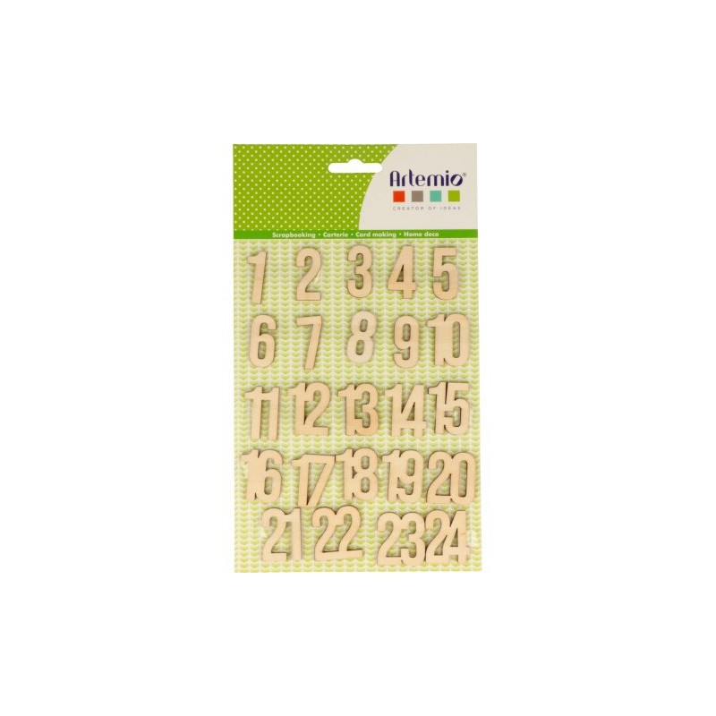 Chiffres en bois calendrier de l'Avent x24 pcs 