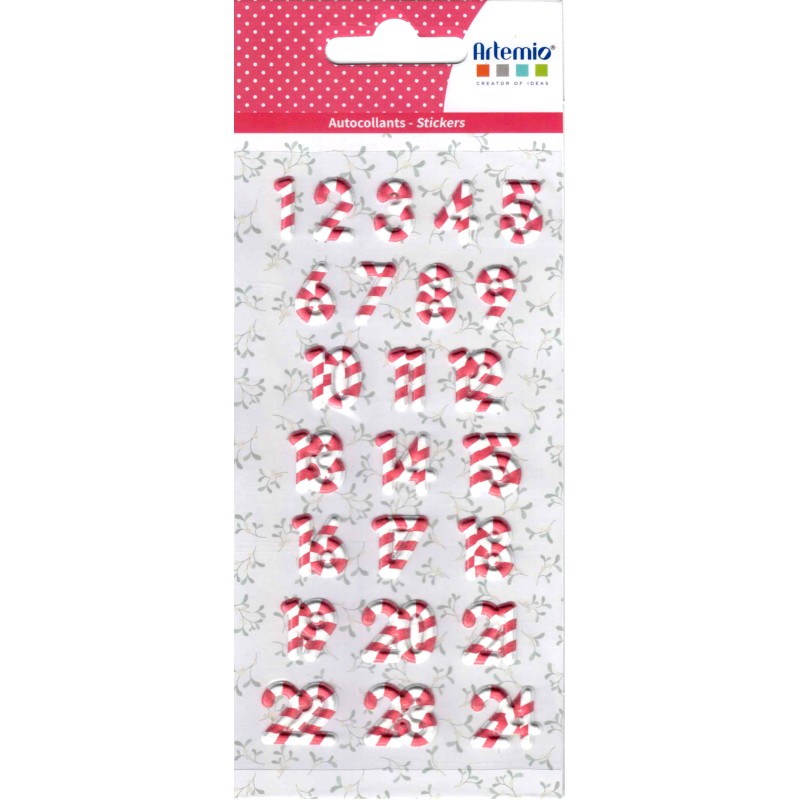 Stickers 3D Puffies Chiffres calendrier de l'Avent cane à sucre