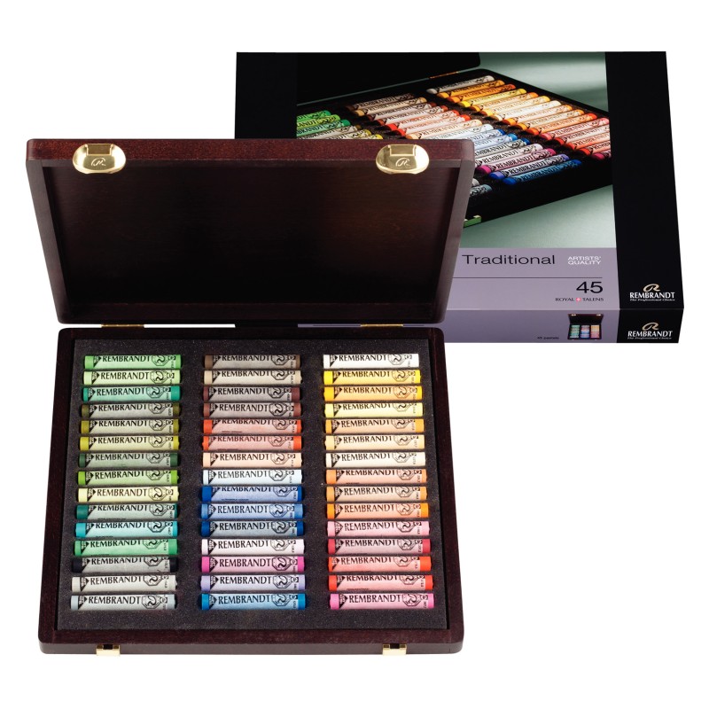 Coffret bois Tradional de 45 pastels tendres Rembrandt