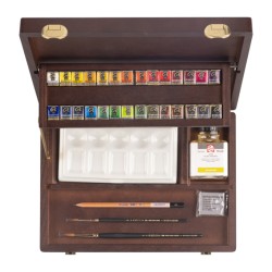 Coffret bois Professional aquarelle Rembrandt 28 demi-godets + accessoires