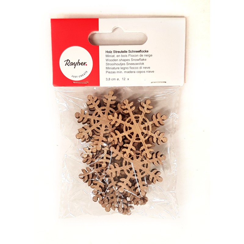 Miniatures en bois Flocons de neige ø3,8cm x12pcs