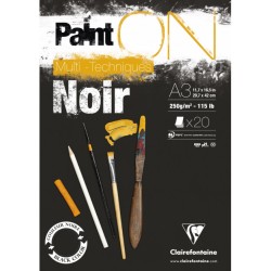 Bloc multi-technique Paint On Noir 250 g/m², 20 fls collées