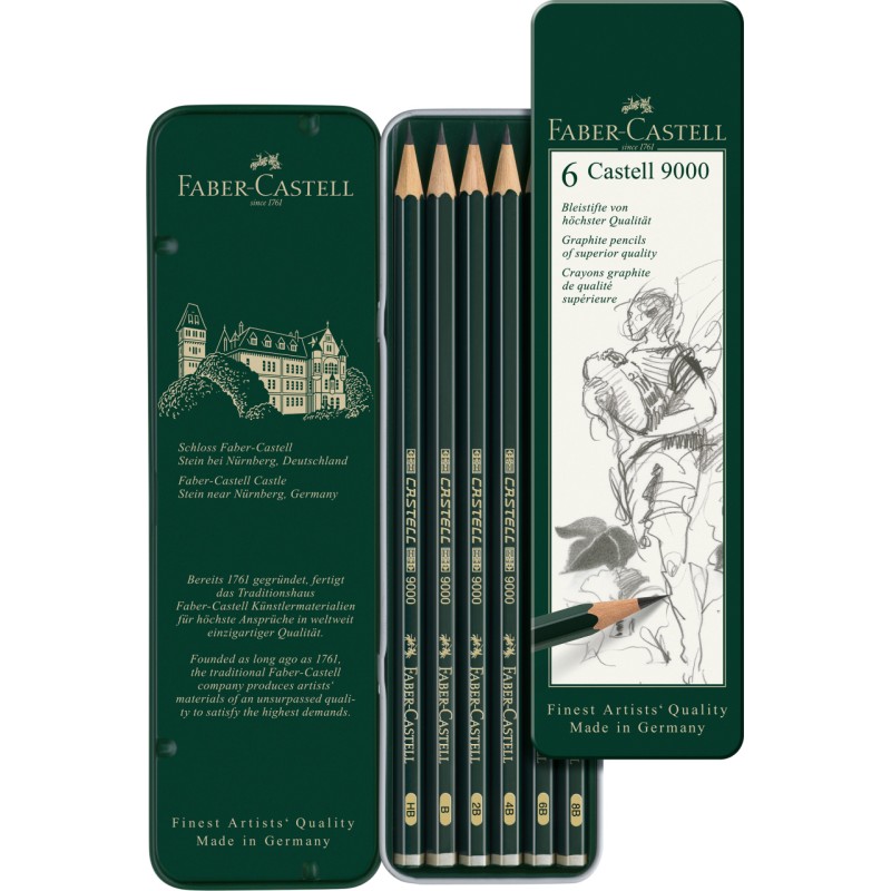 Boîte métal crayons graphite Castell 9000 x6 pcs
