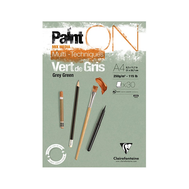 Bloc multi-technique Paint On Gris 250 g/m², 30 fls collées
