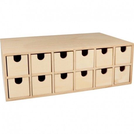 Calendrier de l'Avent rectangle en bois 24 tiroirs 33,5x20,5x11,5cm