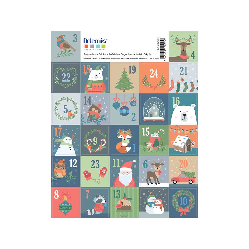 Stickers timbres 2,8x2,8cm x24 pcs - Beary Christmas