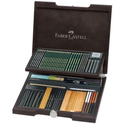 Coffret bois crayons et craies Pitt Monochrome x86 pcs