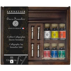 Coffret bois encres pour calligraphie Sennelier