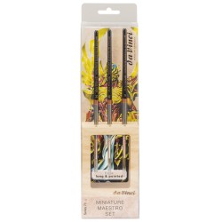 Set de 3 pinceaux miniatures longs Maestro série 70 avec support en bois