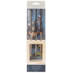 Set de 3 pinceaux miniatures courts Maestro série 76 avec support en bois