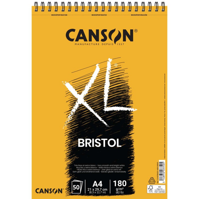 Bloc XL Bristol 180 g/m² Canson, 50 fls spiralées