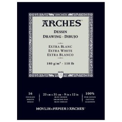 Blocs dessin extra-blanc Arches 180g/m² 100% coton, 16 fls 