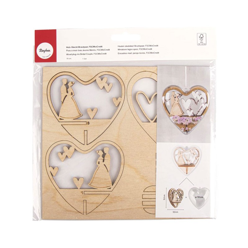Set de pièces en bois à insérer coeur, Jeunes mariés, Ø10cm