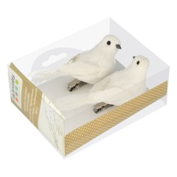 Set oiseaux blancs sur pince 10x3,5x4,5 cm x2 pcs