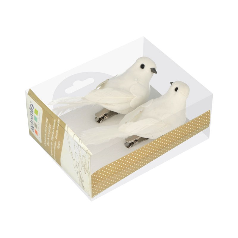 Set oiseaux blancs sur pince 10x3,5x4,5 cm x2 pcs