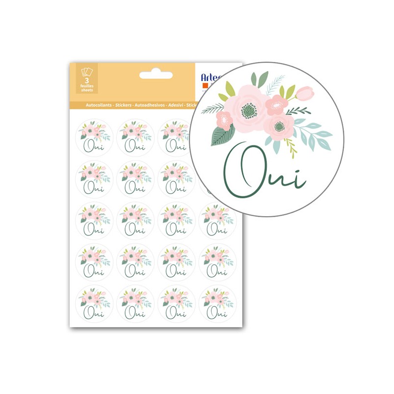 Stickers fleuris "Oui" x3 planches de 20 stickers