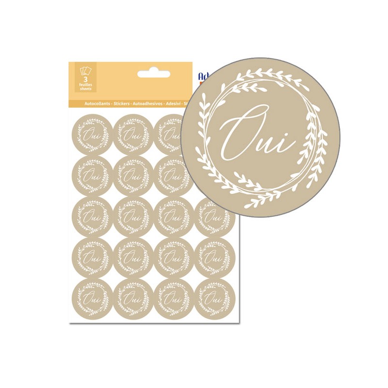 Stickers en kraft "Oui" x3 planches de 20 stickers