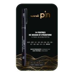 Coffret métal de 14 feutres de dessin et écriture Uni Pin