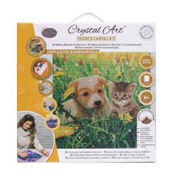 Kit tableau à diamanter Crystal Art 30x30cm - Chat et chien pré