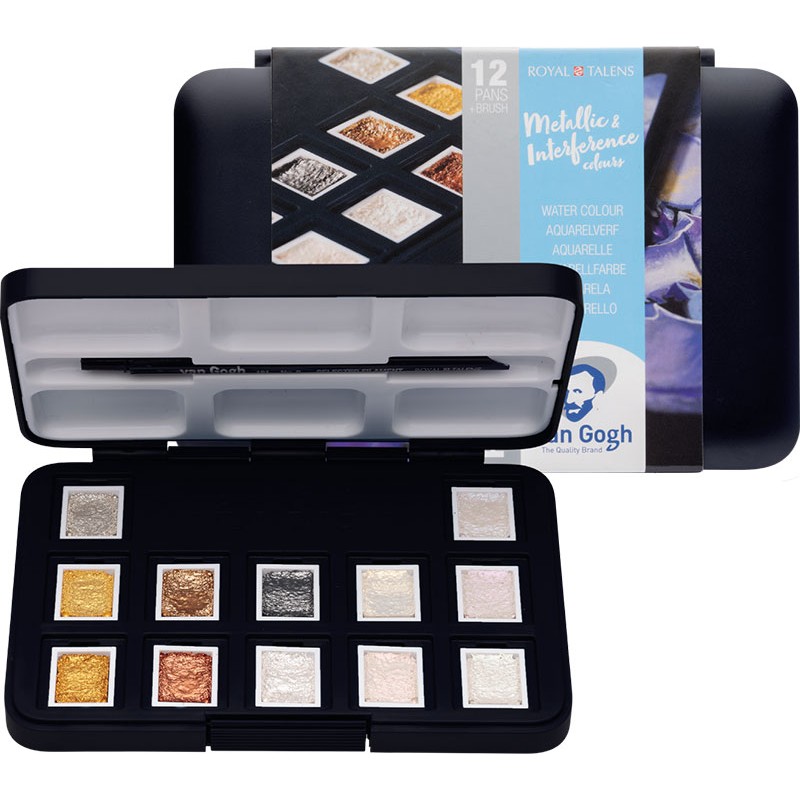 Pocketbox plastique aquarelle Métallisée / Irisée  Van Gogh de 12 demi-godets