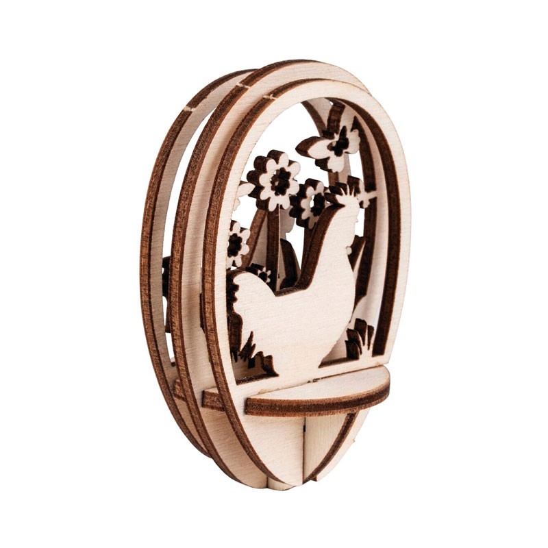 Pièces en bois à insérer oeufs ø8cm, Coq et fleurs
