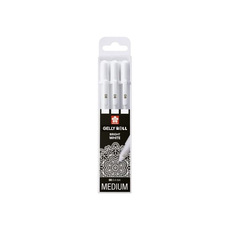 Set 3 stylos à encre gel Gelly Basic blanc - 0,3/0,4/0,5mm