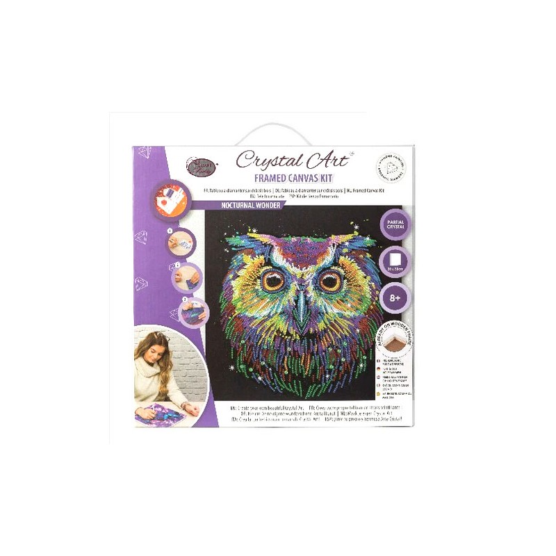 Kit tableau à diamanter Crystal Art 30x30cm - Hibou multicolore