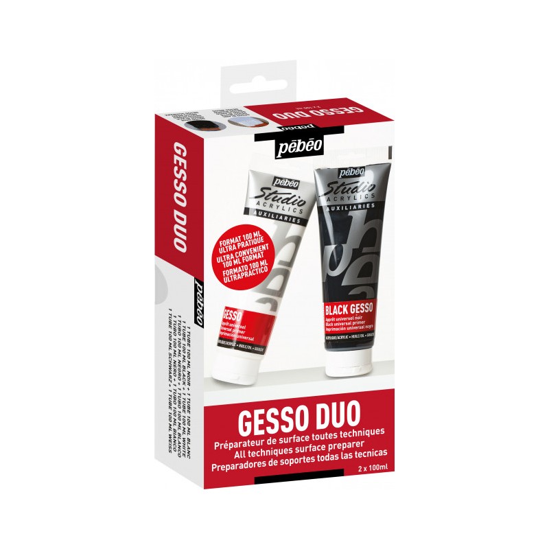 Set gesso blanc et noir Pébéo Studio, tubes de 100 ml
