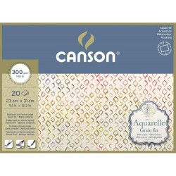 Bloc Aquarelle Canson 60% coton 300 g/m², 20 fls collées 4 côtés