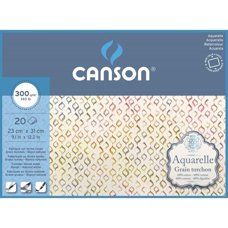 Bloc Aquarelle Canson 60% coton 300 g/m², 20 fls collées 4 côtés