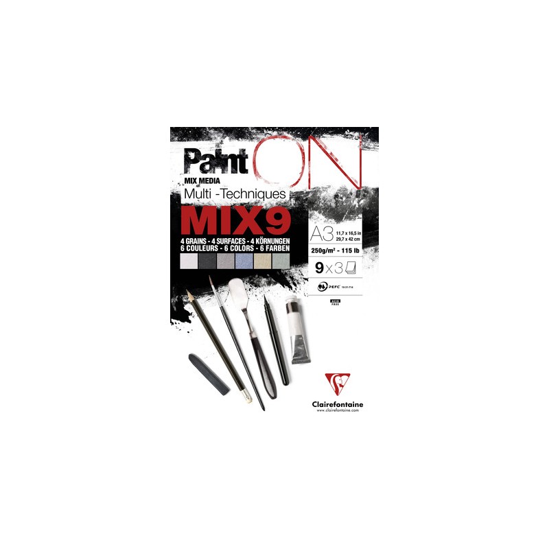 Bloc multi-technique Paint On Mix 9, assortiment 9 x3 fls