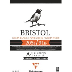 Bloc bristol 205 g/m² Clairefontaine, 20 fls collées