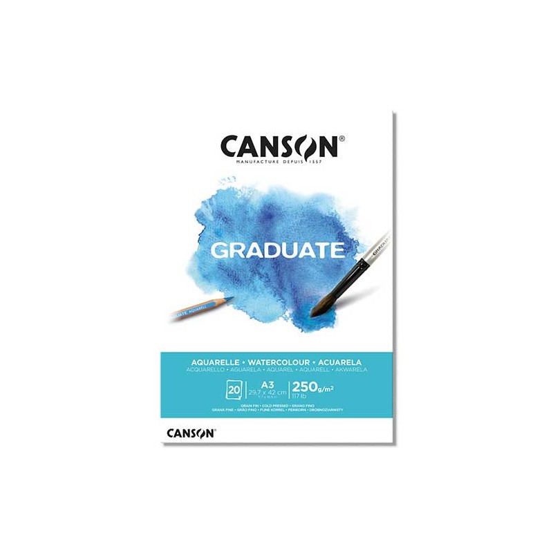 Bloc Aquarelle Graduate 250 g/m², 20 fls collées un côté