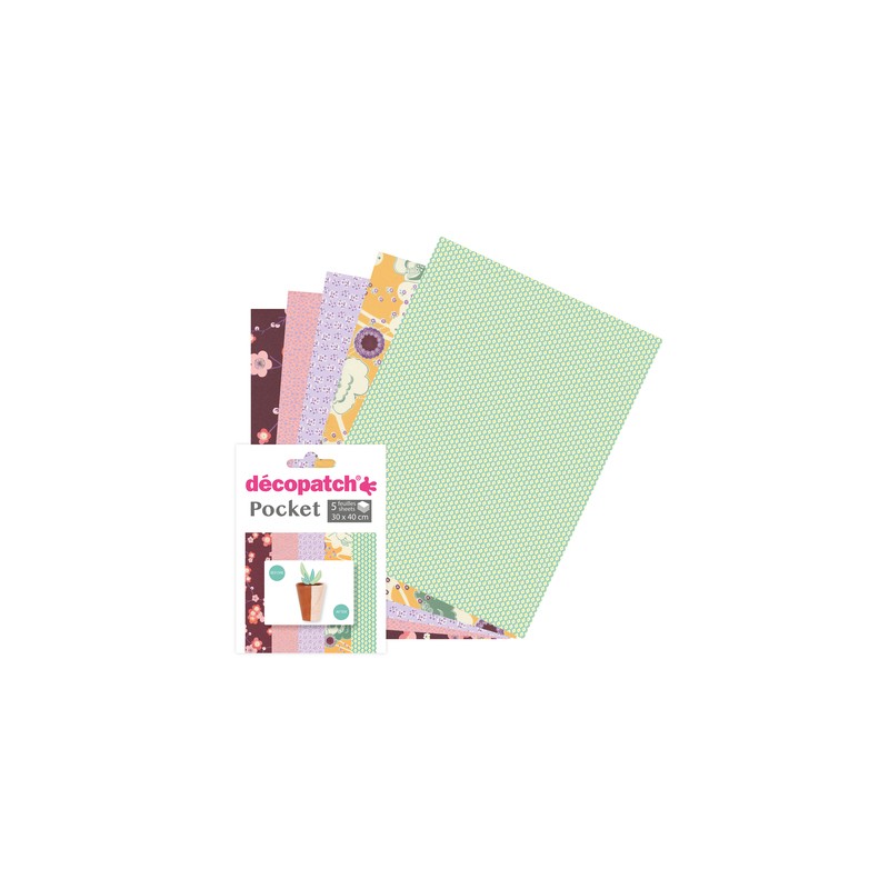 Pochette Décopatch Pocket n°25, 5 feuilles 30x40 cm assorties