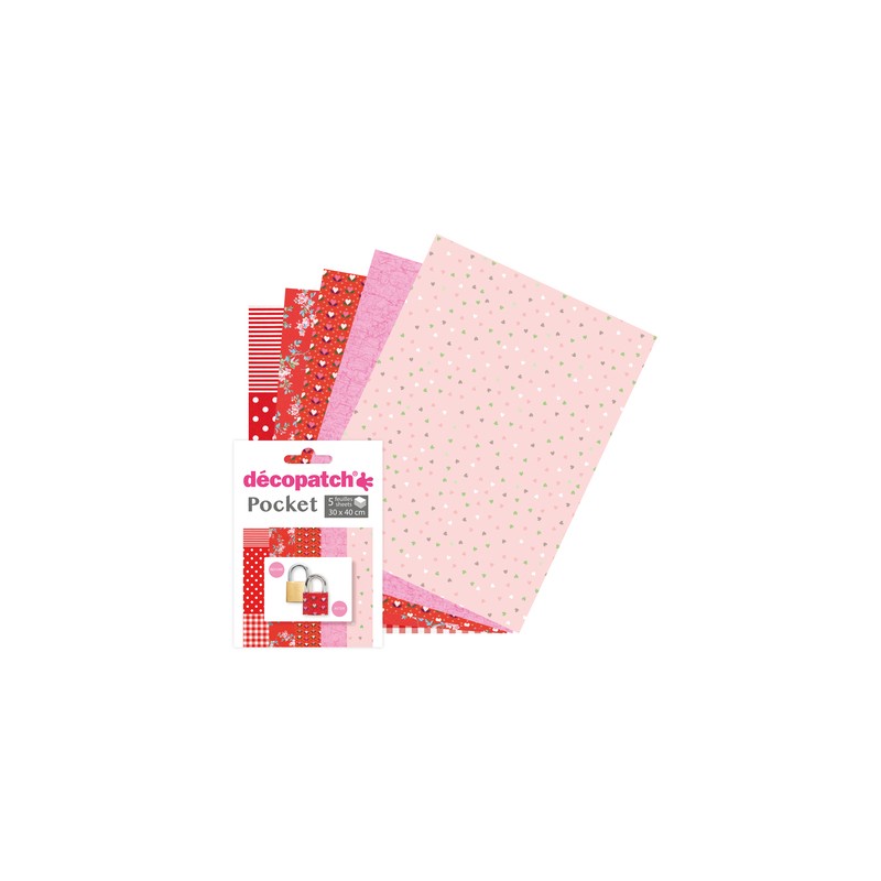 Pochette Décopatch Pocket n°28, 5 feuilles 30x40 cm assorties