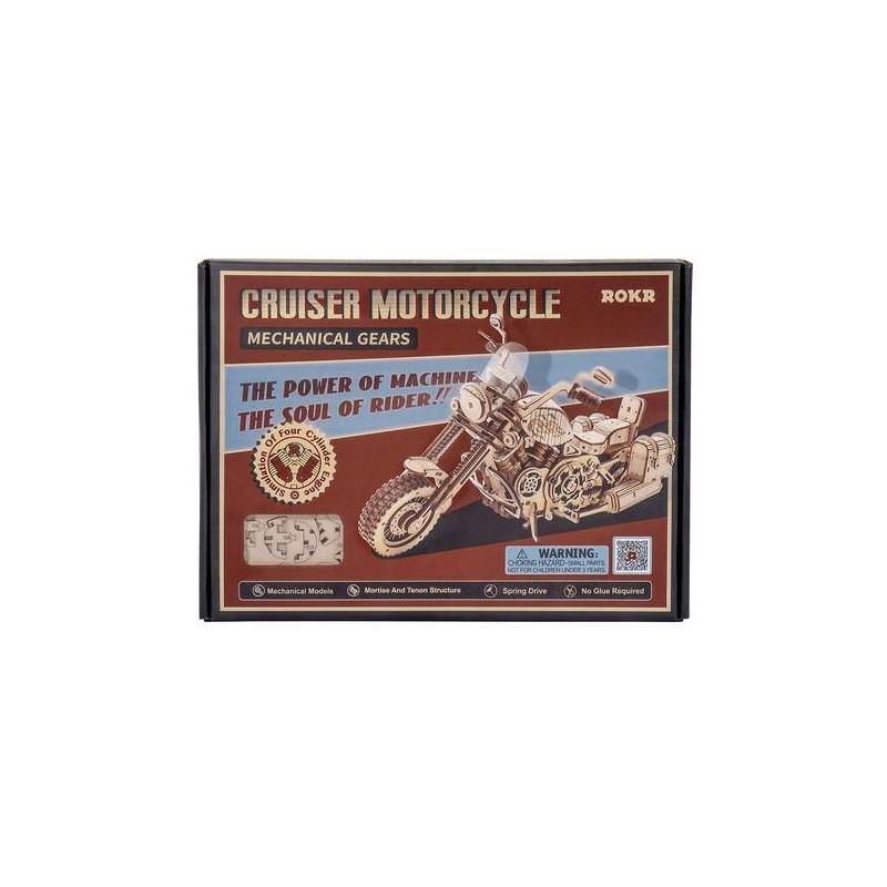 Maquette 3D en bois - Moto cruiser mécanique