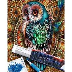 Broderie diamant 40x50cm sur toile roulée - Chouette précieuse