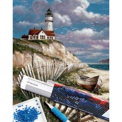Broderie diamant 40x50cm sur toile roulée - Bord de mer