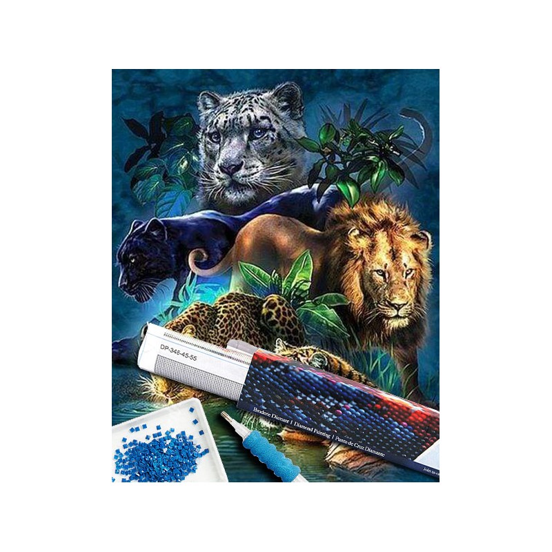 Broderie diamant 40x50cm sur toile roulée - Animaux de la jungle