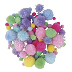 Pompons assortis Métallic ø0,5cm à ø4,5cm x120pcs - Colorés