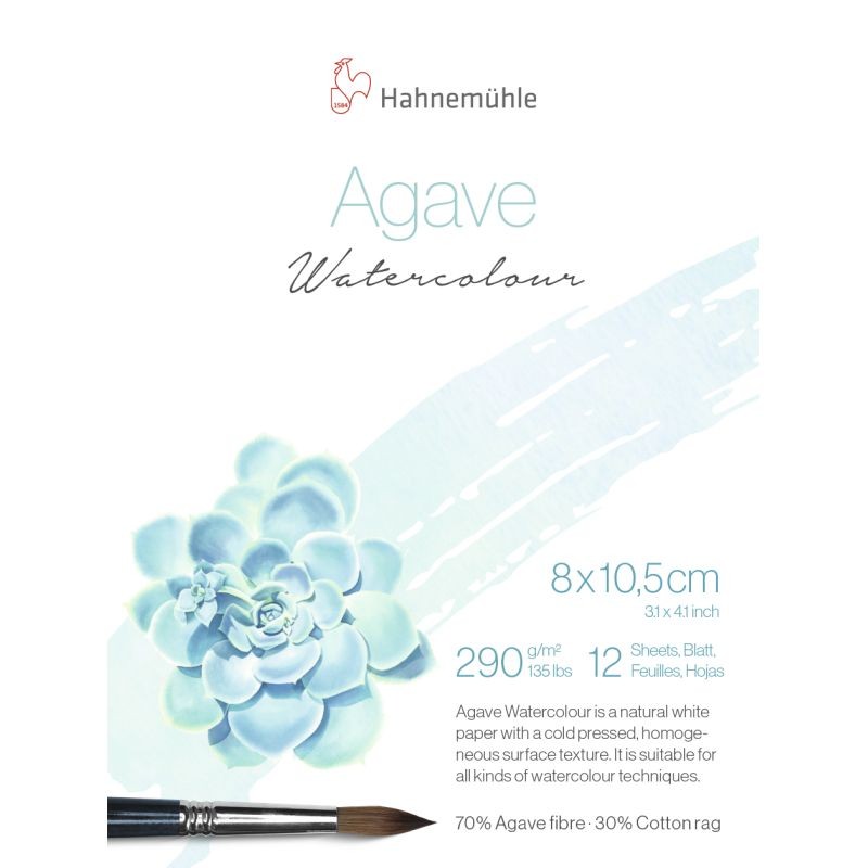 Mini-bloc aquarelle Agave 8x10.5 cm 290g/m², 12 fls collées petit côté