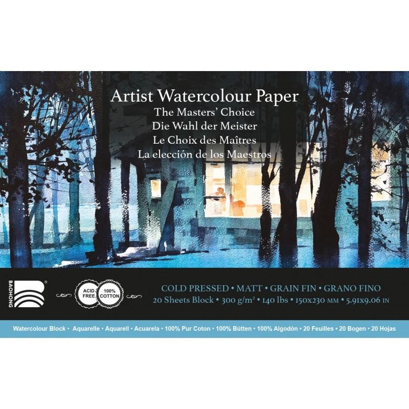 Bloc aquarelle BaoHong Le Choix des Maîtres 300 g/m², 20 fls collées 4 côtés